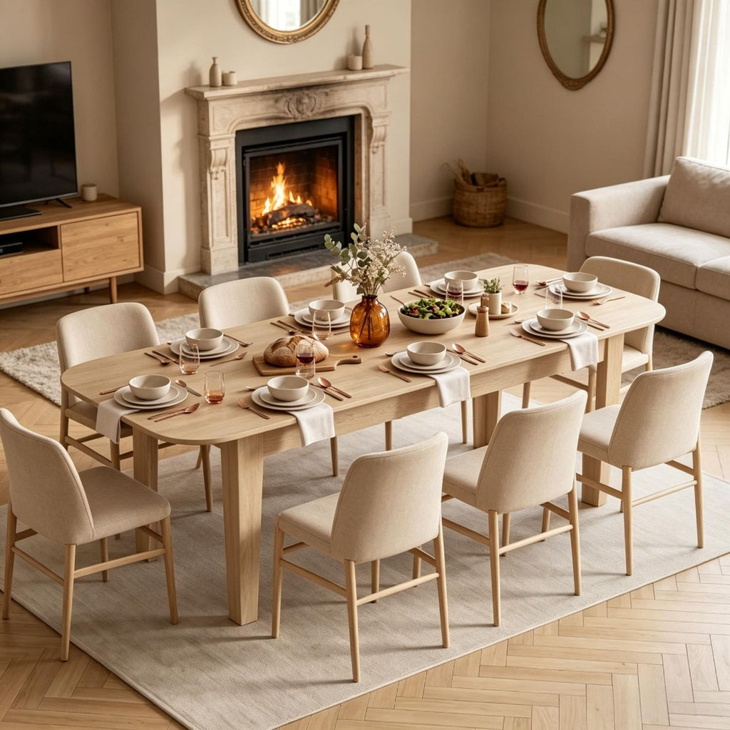 Expandable Family Dining Table with Smooth Edge Protection,Modern Farmhouse Oval Dining Table,Space-Saving Kitchen Table,Meeting Room Table(Only 1pcs Kitchen Table)