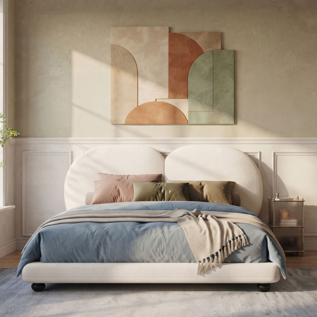 Extra Thick Upholstered Platform Bed Frame with Luxury Split Headboard, Teddy Fleece Fabric, 800 lbs Heavy Duty, Easy Assembly, White,Queen
