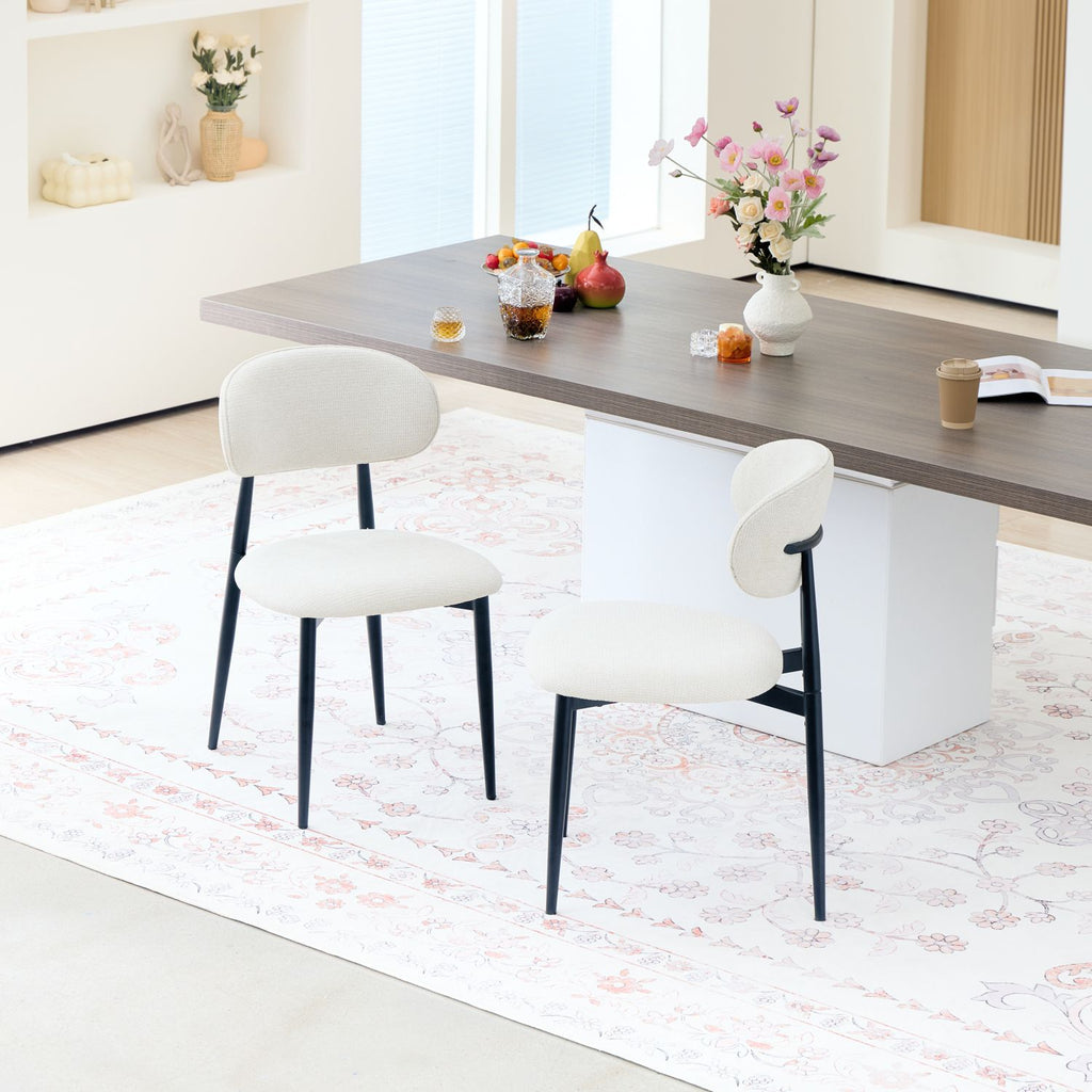 Fabric Dining Chairs, Upholstered Side Chairs with Black Metal Legs, 32.8" H x 19.6" W x 22" D, 19.3" Seat-High, Modern Kitchen Chairs for Dining Room, Living Room-Seat of 2,Black Frame and Beige Seat