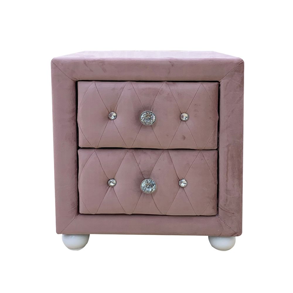 Fabric Upholstered Nightstand with 2 Drawers, Pink