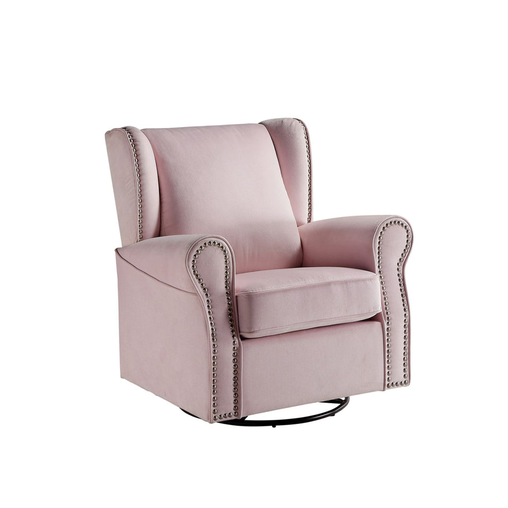 Fabric Upholstered Swivel Chair with Glider, Pink
