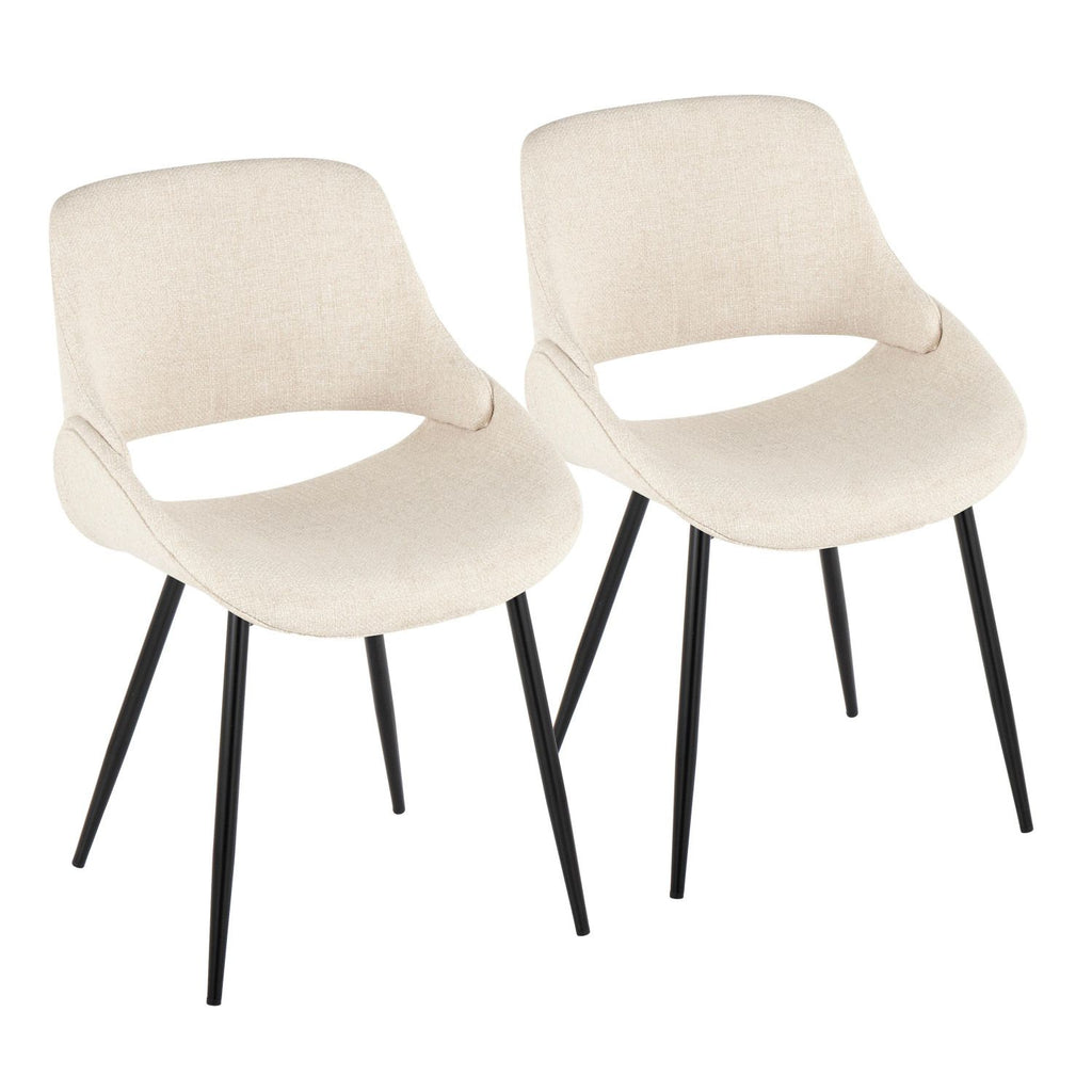 Fabrico Mid-Century Modern Accent/Dining Chair in Black Metal and Cream Fabric by - Set of 2