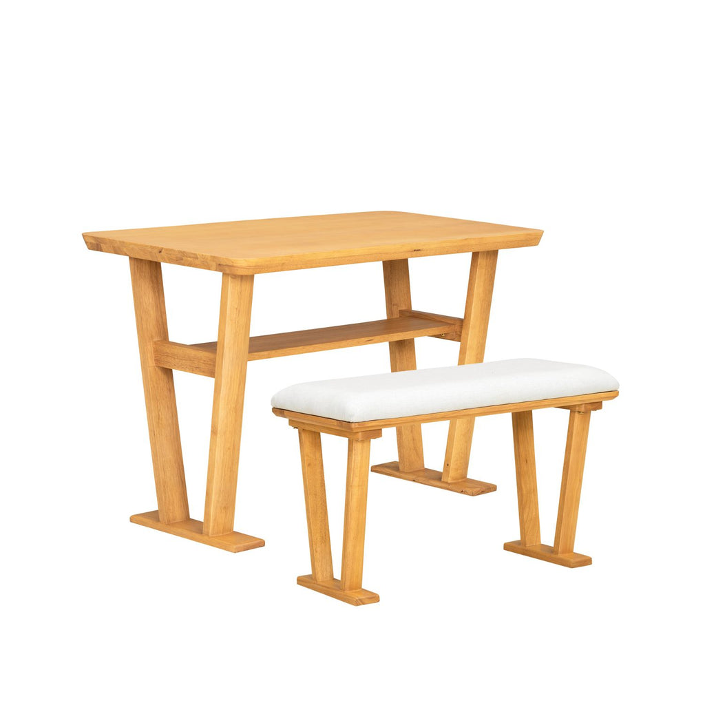 Farmhouse Modern Solid Wood Dining Table with Bench – Space-Saving Design - WHITE+NATURAL