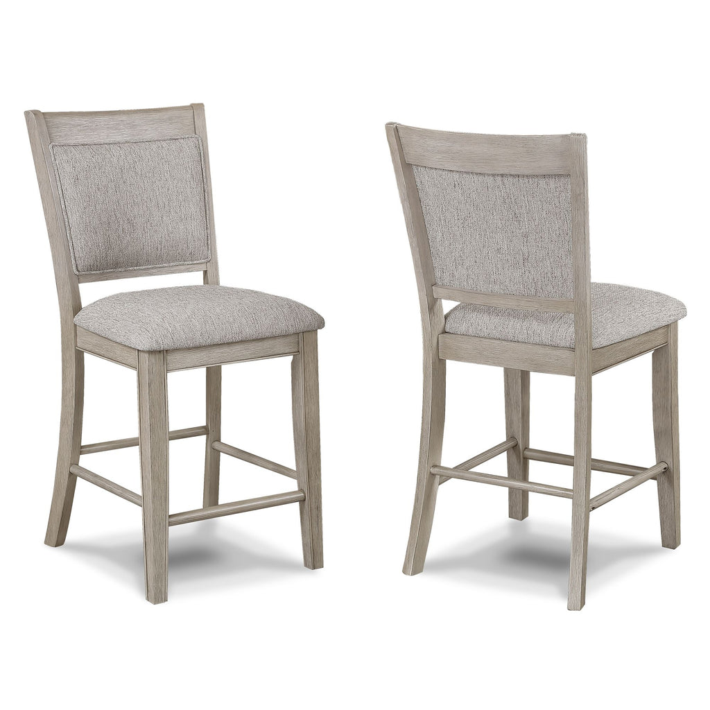Farmhouse Style 2pc Tan / Beige Gray Finish Counter Height Chair Bar Stool Footrest Upholstered Back Seat Wooden Dining Room Furniture