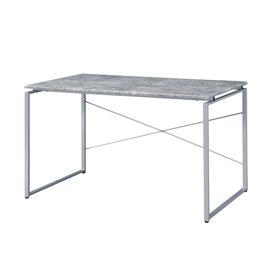 Faux Concrete Top Rectangular Writing Desk, Silver