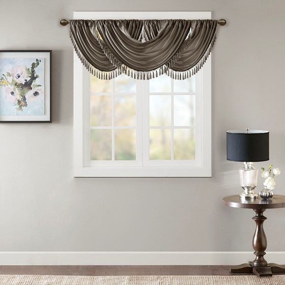 Faux Silk Waterfall Embellished Valance Pewter 38x46"