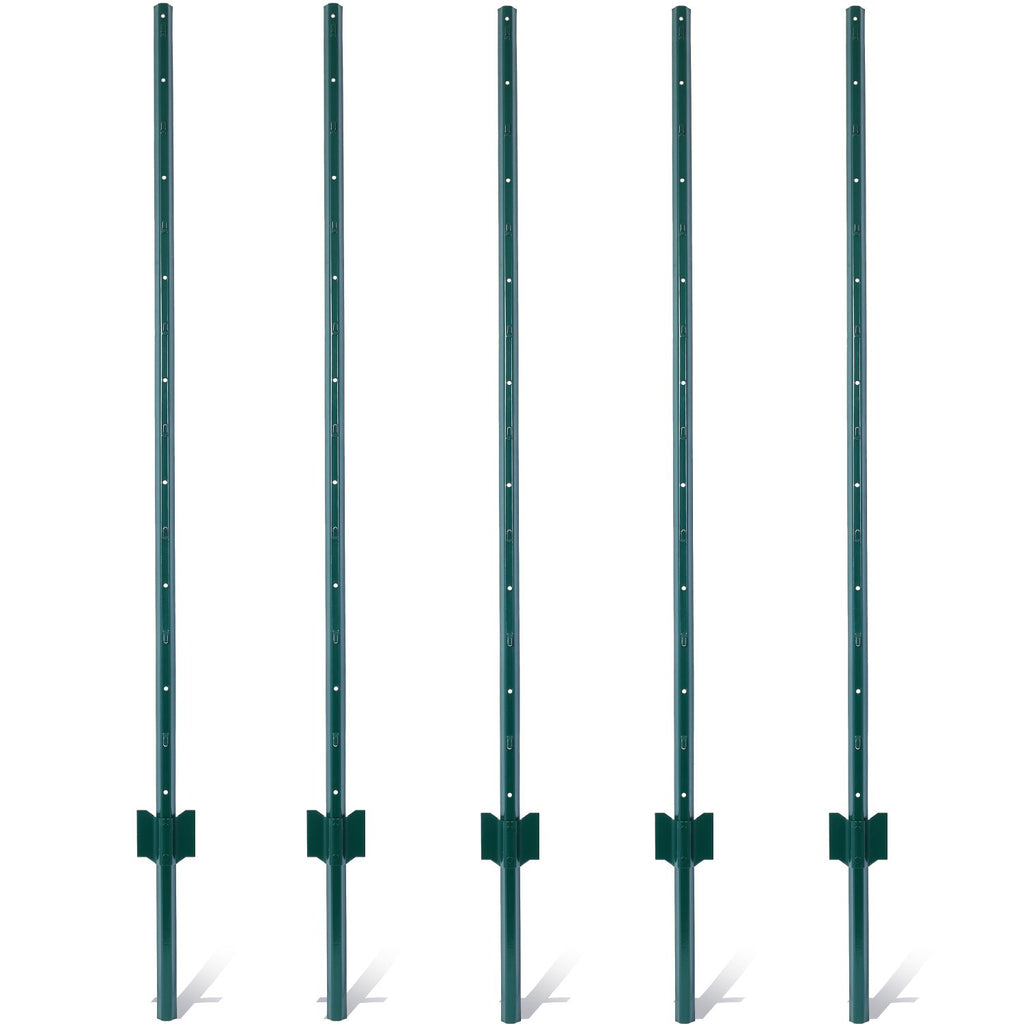 Fence Posts 5Feet - 5Pack, Heavy Duty Metal Fence Post with U-Channel, Steel Fence U-Post for Holding Garden Wire Fence, Corner Anchor Posts etc.