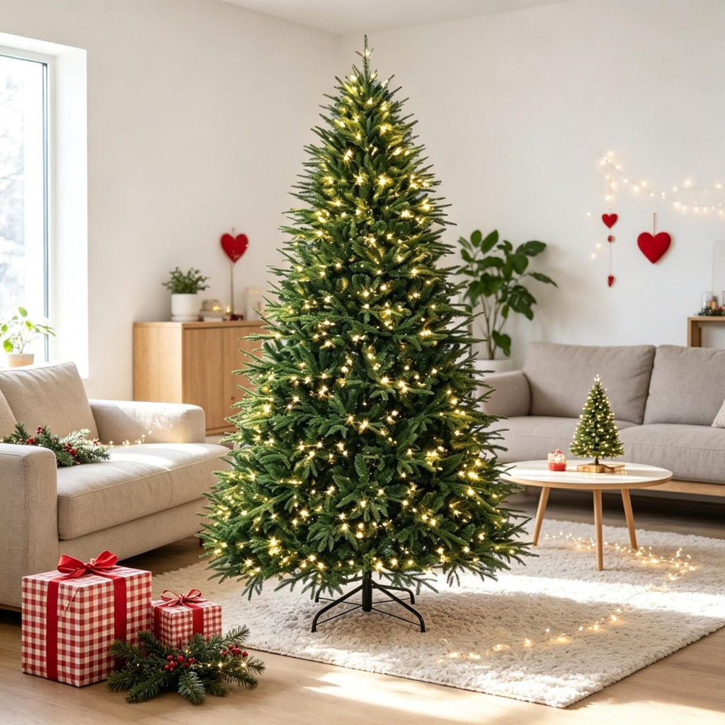 Festive Easy-Setup Artificial Christmas Tree,Pre-lit Hinged Artificial Christmas Tree,7ft Flocked Prelit Christmas Tree