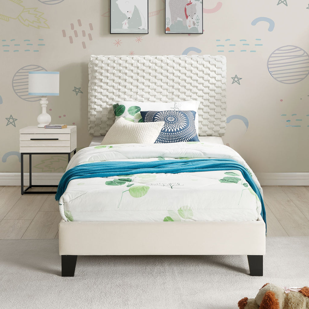 Findlay 2-Piece Bedroom Set, Plush 3D Upholstered Bed with Nightstand, Twin