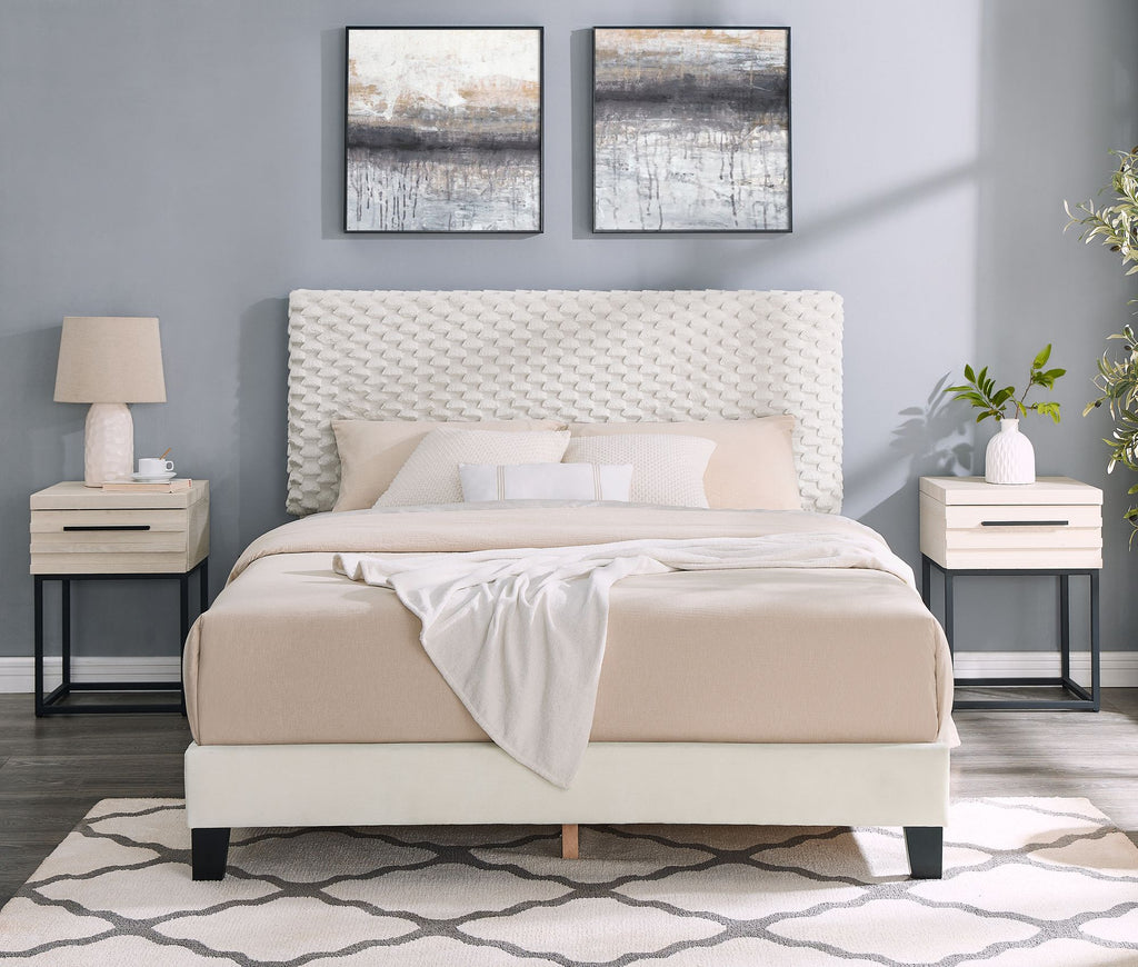 Findlay 3-Piece Bedroom Set, Plush 3D Upholstered Bed with Two Nightstands, Full