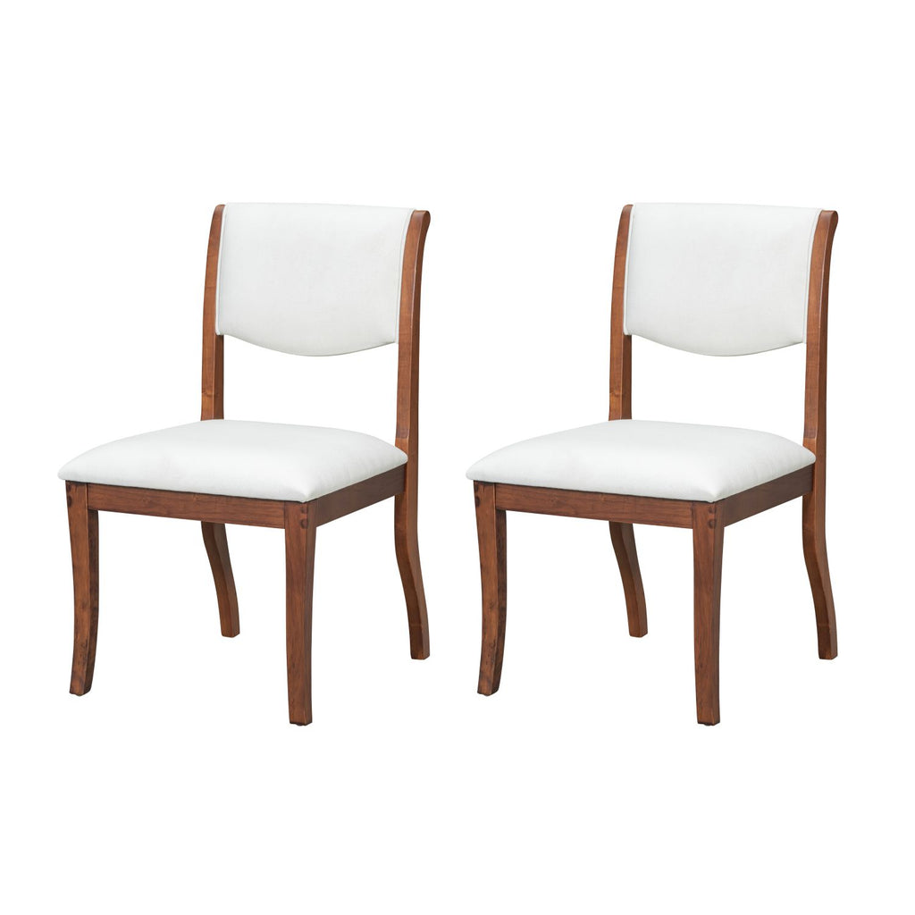 Finish Upholstered Dining Chairs Set of 2 - Traditional Elegant Fabric Side Chairs with Curved Lines, Solid Hardwood Frame - Walnut