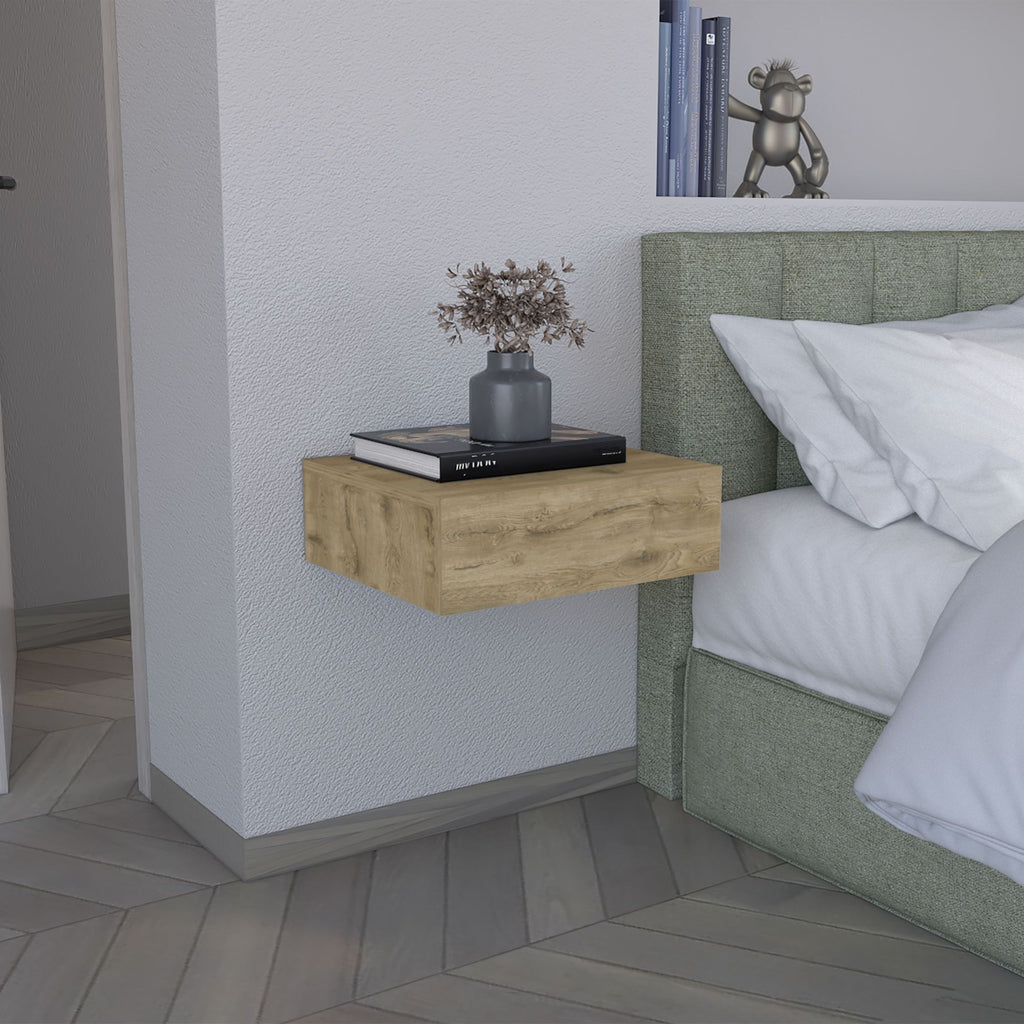 Floating Nightstand 5"H, Modern Wall-Mounted Bedside Shelf with Drawer, Macadamia