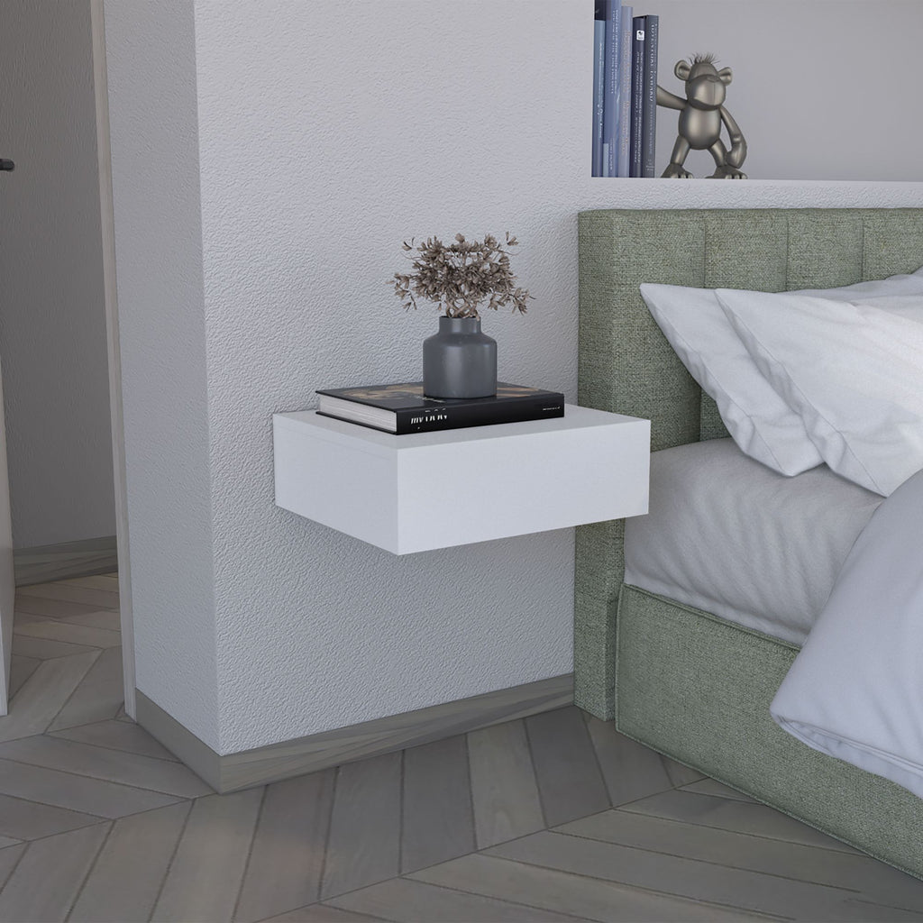 Floating Nightstand 5"H, Modern Wall-Mounted Bedside Shelf with Drawer, White