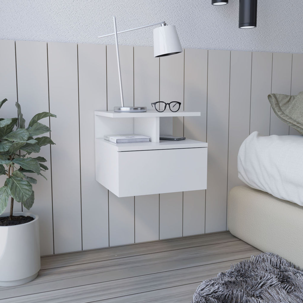 Floating Nightstand Flopini, One Drawer, White Finish