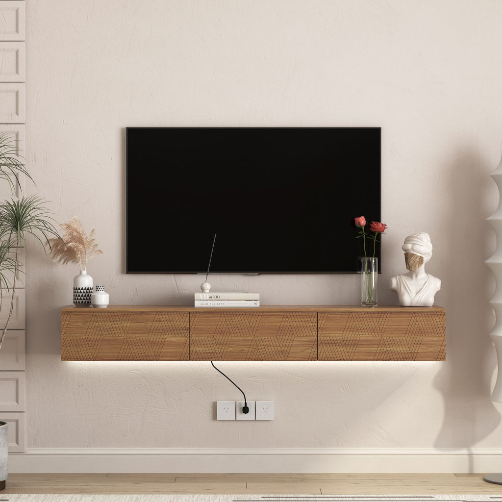 Floating TV Stand Wall Mounted with 16 Color LEDs,67" Modern TV Stand, Floating TV Cabinet Entertainment Center for 55 60 65 Inch TV
