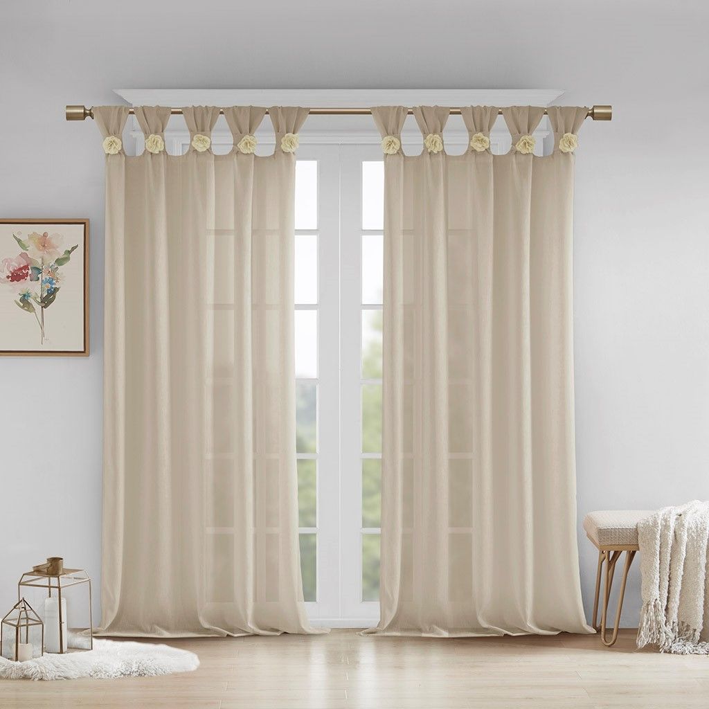 Floral Embellished Cuff Tab Top Solid Curtain Panel(Only 1 Pc Panel)