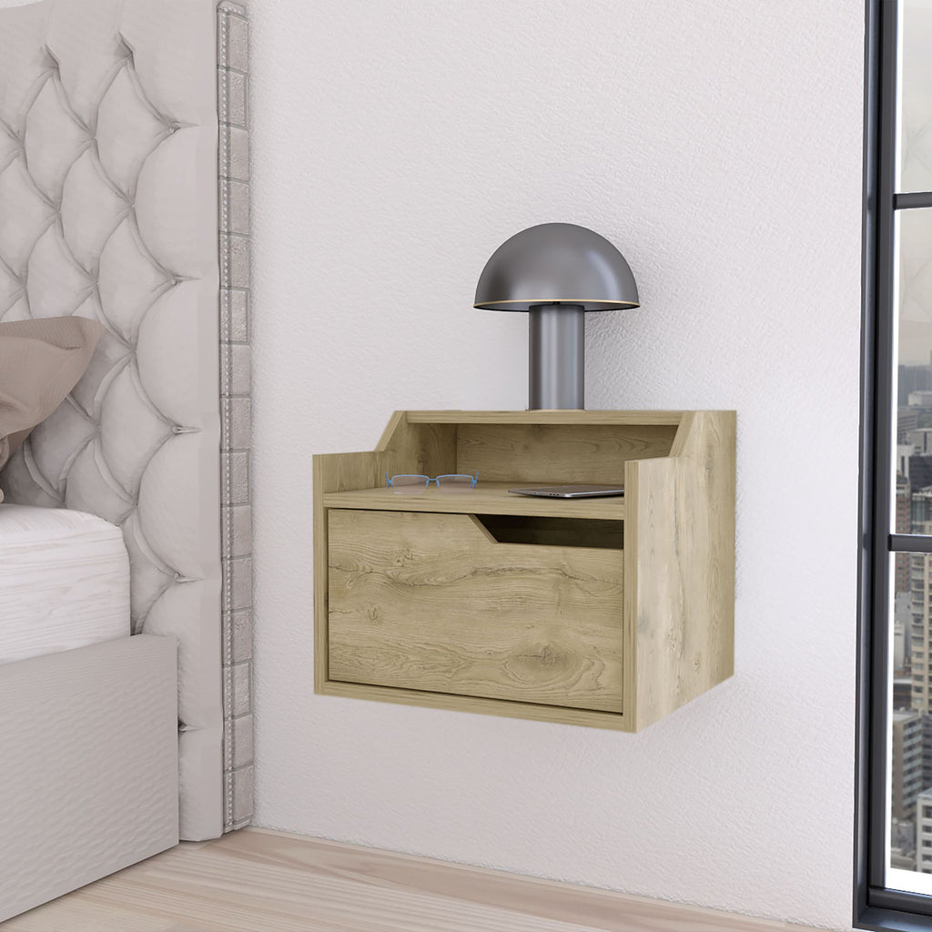 Florence Floating Nightstand with Drawer and Dual-Shelf Display