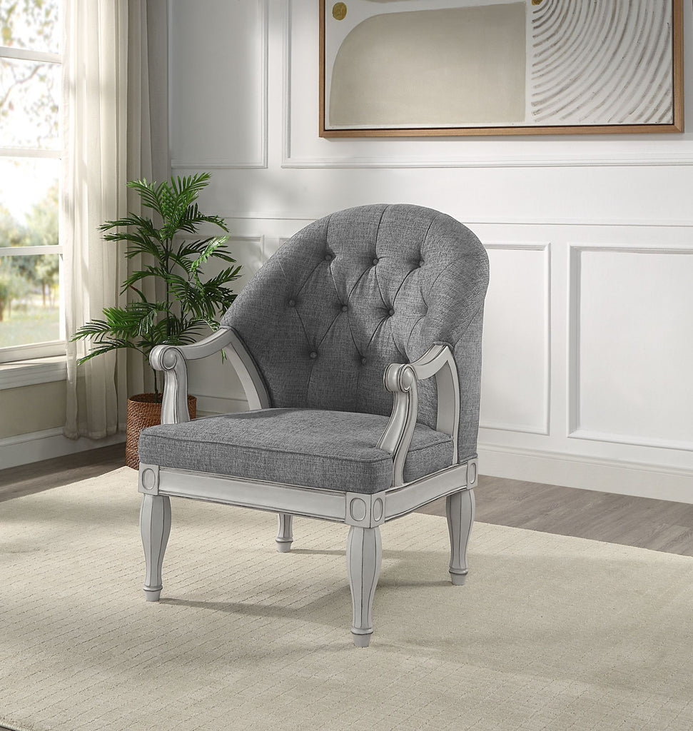 Florian Gray Fabric & Antique White Finish Chair
