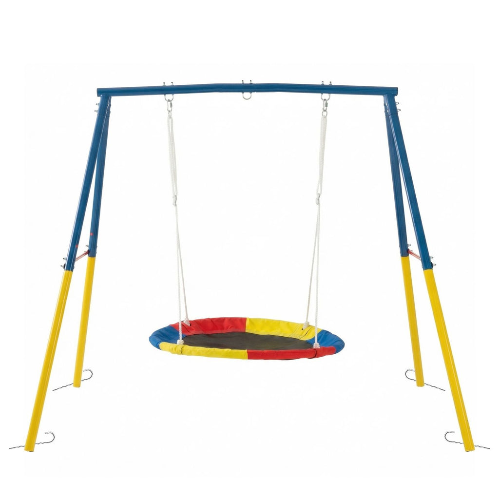 Flying Saucer Swing Set with Heavy Duty A-Frame Metal Swing Stand, Full Steel, Outdoor for Kids, Backyard, Playground, Outdoor