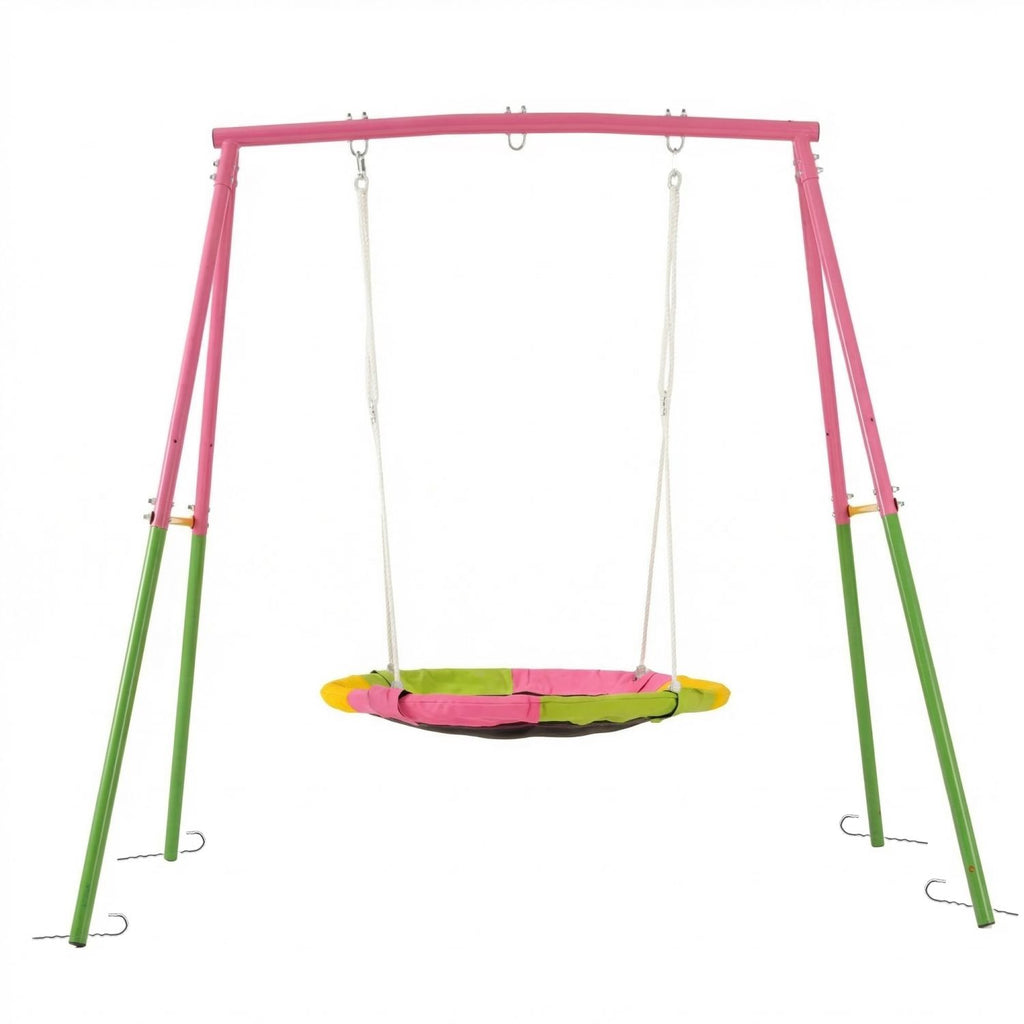 Flying Saucer Swing Set with Heavy Duty A-Frame Metal Swing Stand, Full Steel, Outdoor for Kids, Backyard, Playground, Outdoor