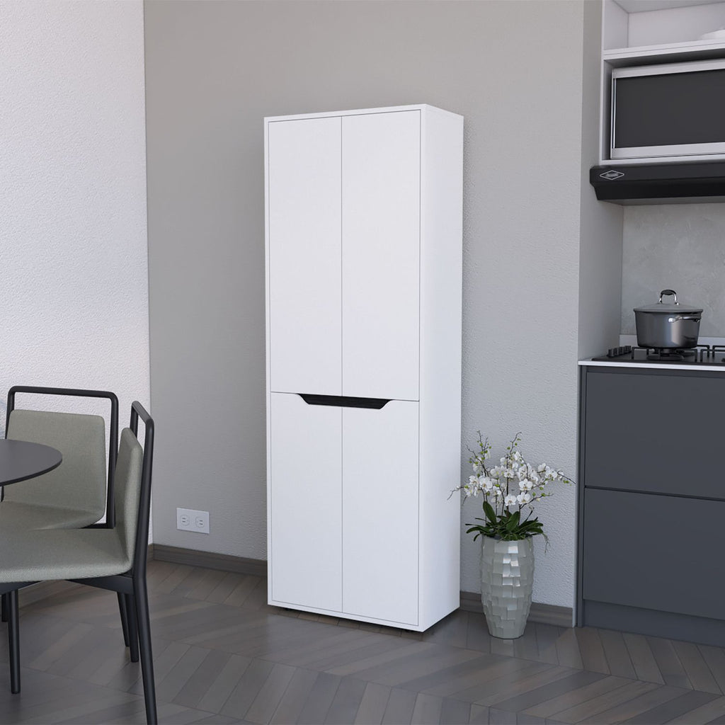 FM FURNITURE Keyser Multistorage Kitchen Pantry with 5 Shelves and 4 Doors, White/Black