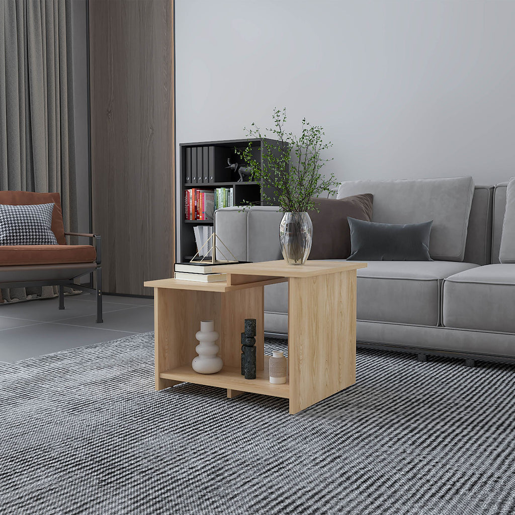 FM FURNITURE Naco Coffee Table with Open Storage, Melamine Finish, Natural Oak