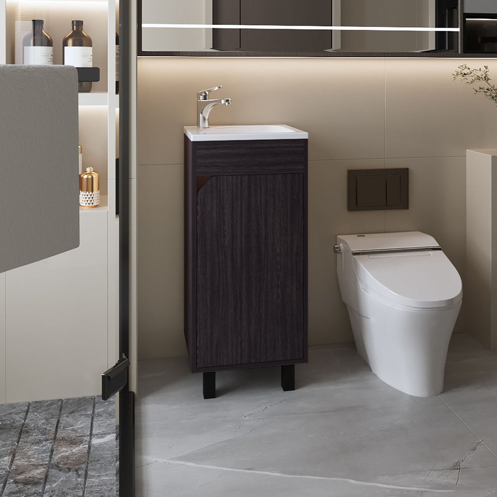 FM FURNITURE Quartzsite Bathroom Vanity with Integrated Sink and Faucet, Wengue