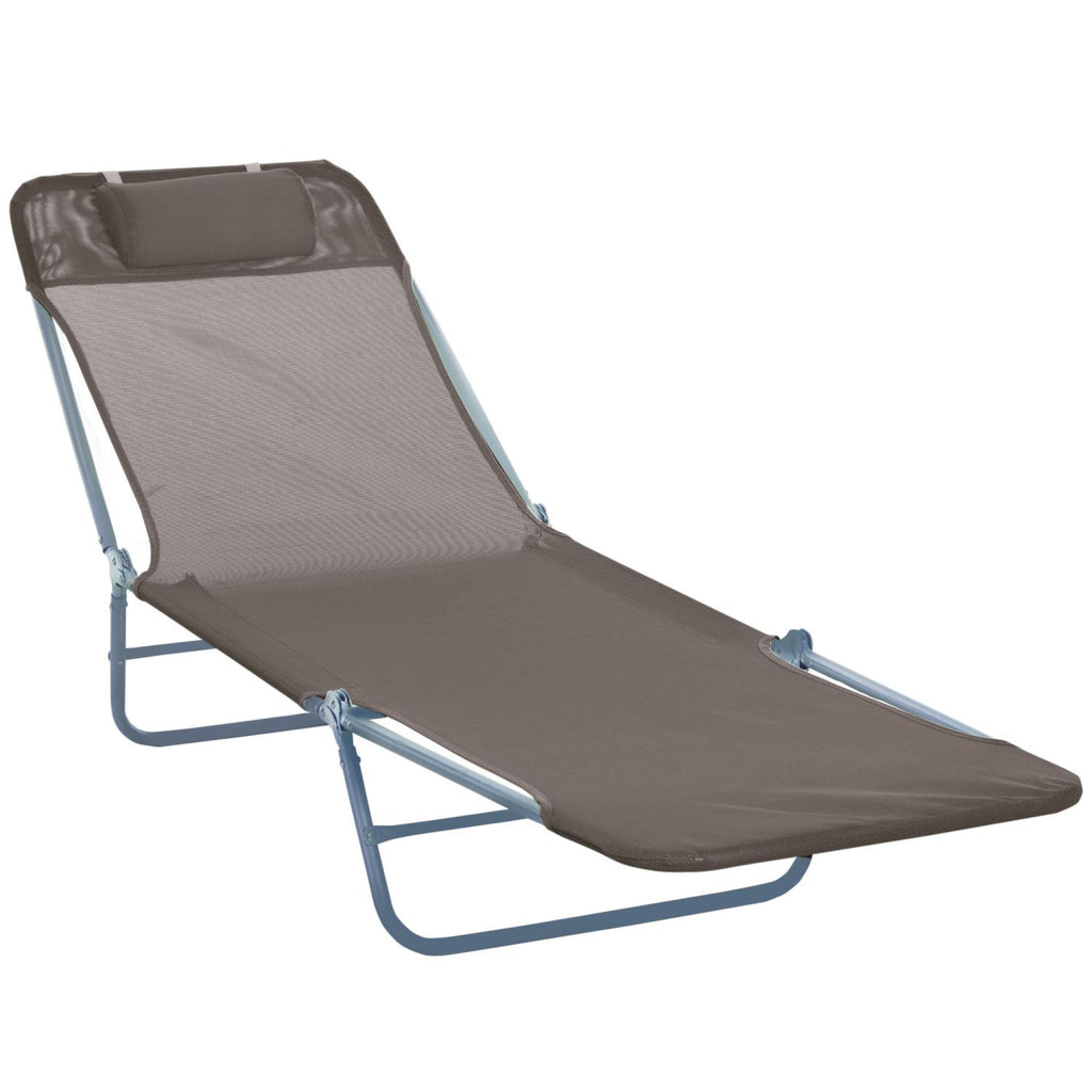 Folding Chaise Lounge Chair, Pool Sun Tanning Chair, Outdoor Lounge Chair with 5-Position Reclining Back, Breathable Mesh Seat, Headrest for Beach, Yard, Patio, Brown