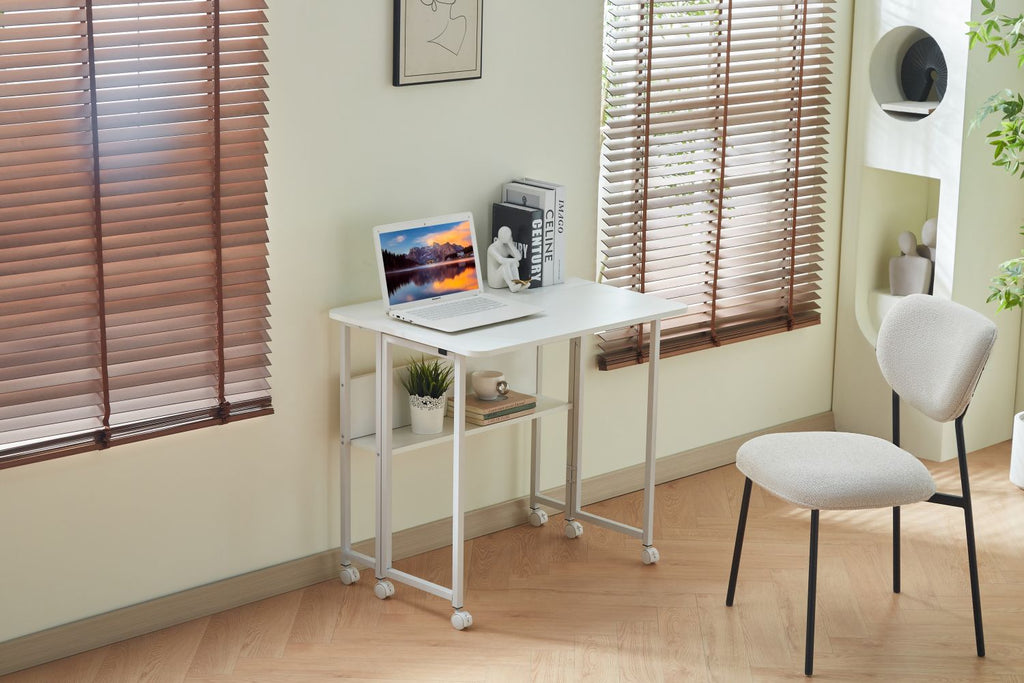 Folding Desk Small Foldable Desk for Small Space, 31.5 Inches Writing Computer Desk in Study, Home Office Foldable Office Desk for Bedroom 80*58,white