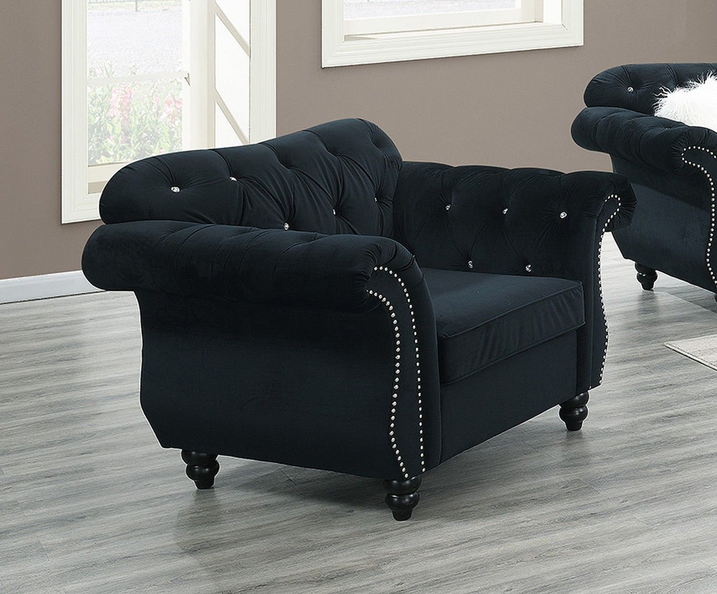 Formal Luxury Look 1pc Black Velvet Chair Living Room Furniture Plush Tufted Back Seat Chair Couch