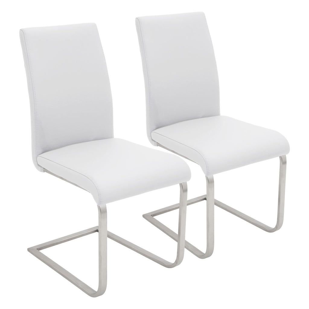Foster Contemporary Dining Chair in Stainless Steel and White Faux Leather by - Set of 2