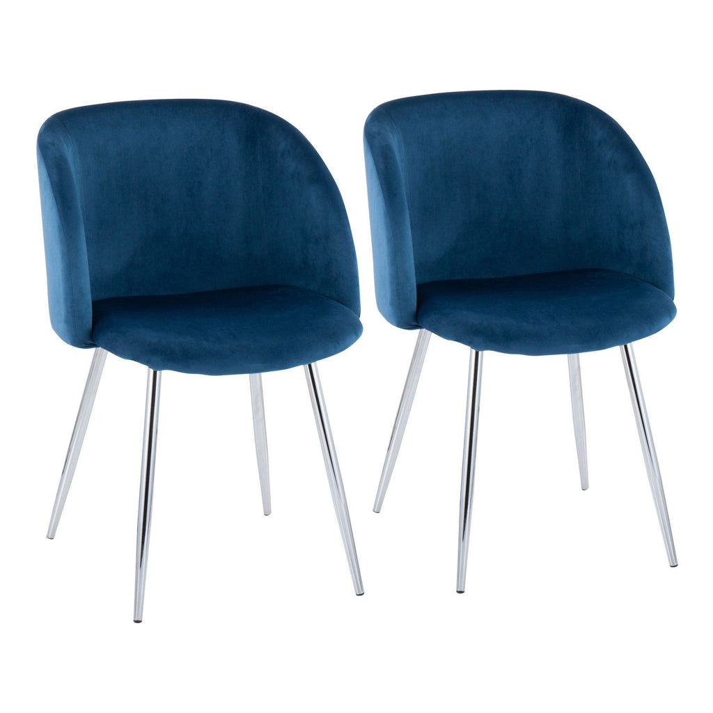 Fran Contemporary Chair in Chrome and Blue Velvet by - Set of 2