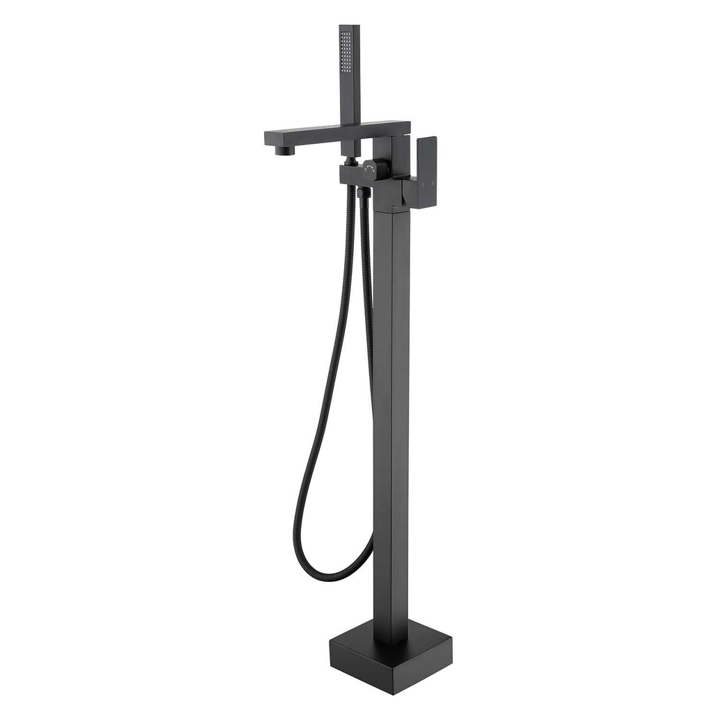 Freestanding Bathtub Faucet Tub Filler Matte Black Floor Mount Bathroom Faucets Brass Single Handle with Hand Shower