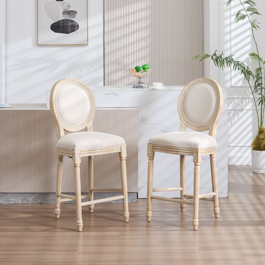 French Country Dining Chairs Set of 2, Upholstered Chairs with Round Back, Wire drawing and carving techniques ,Disassemblable , for Living Room, Kitchen , Restaurant Use, Beige