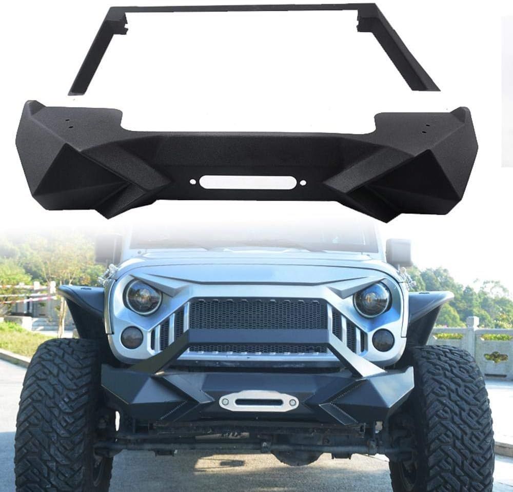 Front Bumper with Winch Plate Compatible with Wrangler JK (2007-2018) - Heavy Duty Black Textured Manganese Steel Construction, Perfect for On and Off-Road Use