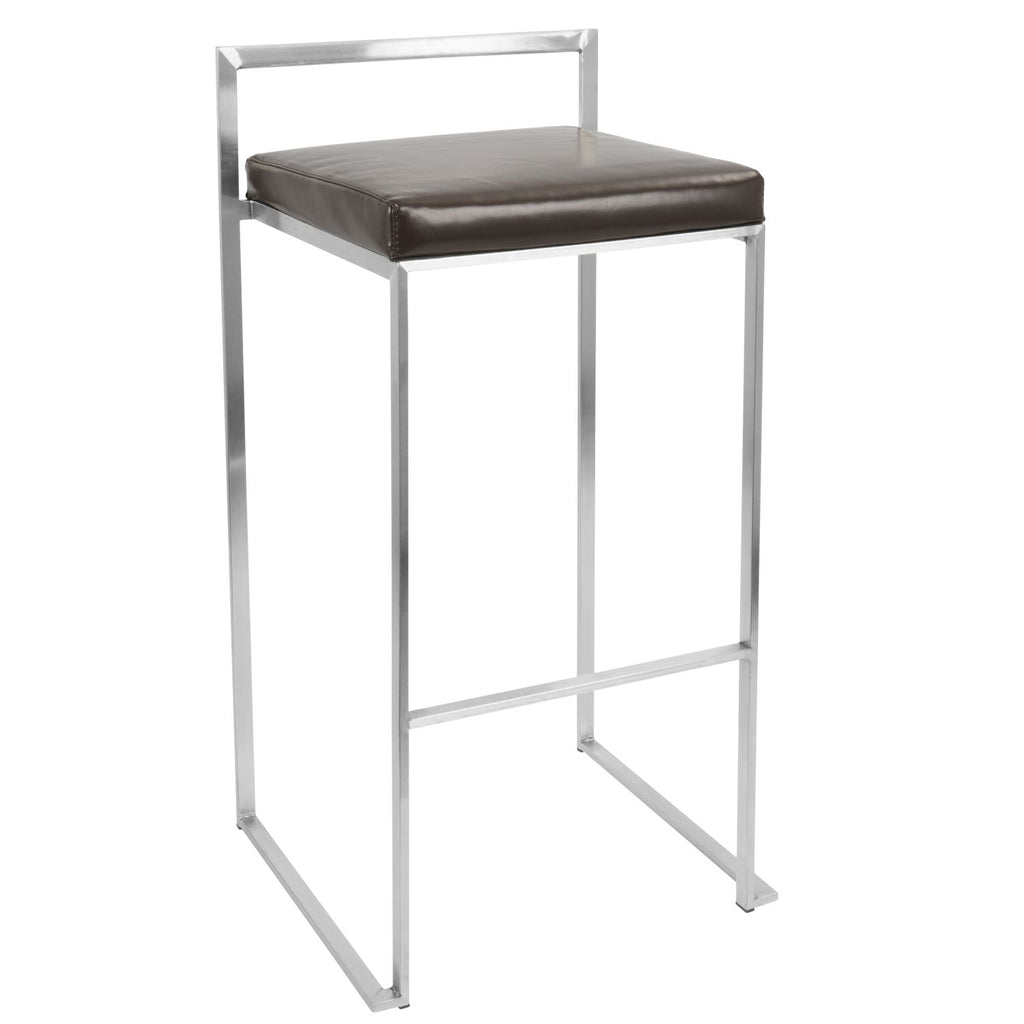 Fuji Contemporary Stackable Barstool with Brown Faux Leather by - Set of 2