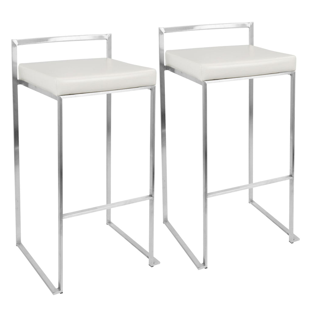 Fuji Contemporary Stackable Barstool with White Faux Leather by - Set of 2
