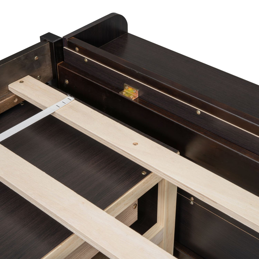 Full Bed with Bookcase Headboard, Under bed Storage Drawers and Bed End Storage Case,Espresso