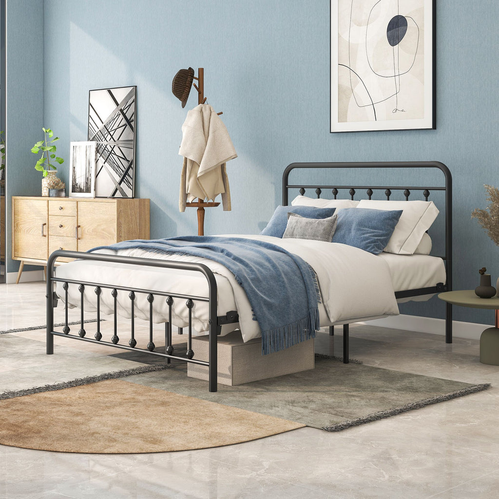 FULL Metal Platform Bed Frame with Headboard, Strong Slat Support, No Box Spring Needed,Easy Assembly BLACK