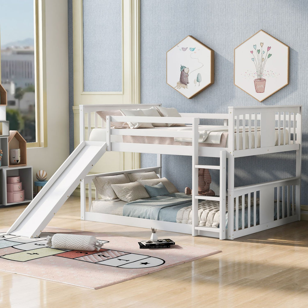 Full Over Full Bunk Bed with Ladder with Slide, White (Old SKU :LT000208AAK)