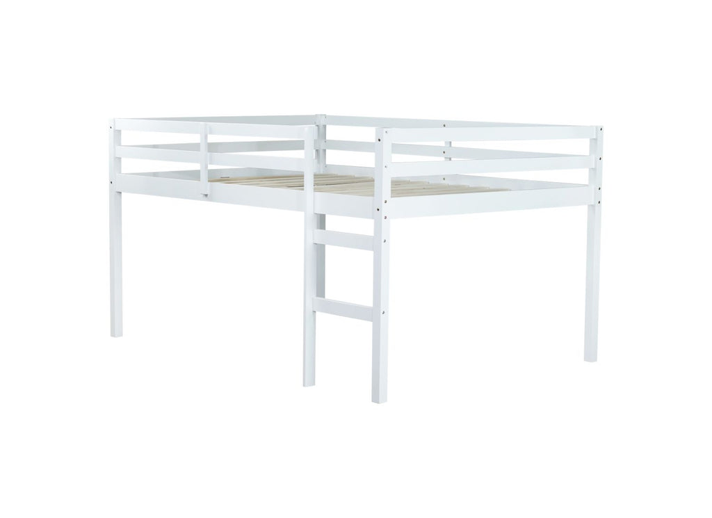 Full Rubber Wood Loft Bed with Ladder,White