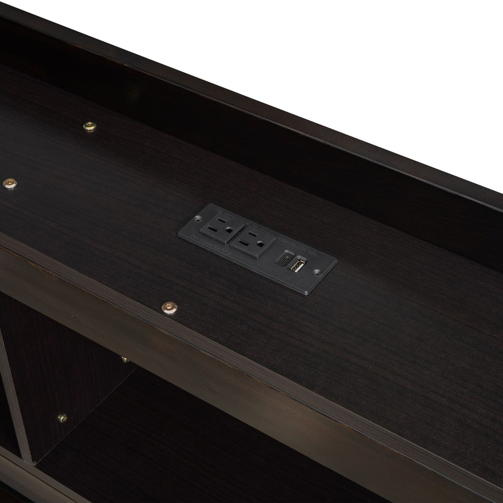 Full Size L-shaped Bookcases Bed with Power Outlets, USB Charging Ports,Two Drawers,Espresso