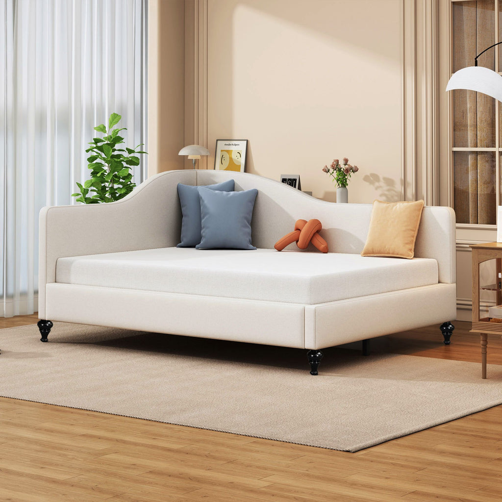 Full Size L-Shaped Linen Daybed, with Solid Wood Legs, Beige(OLD SKU: SF000146AAA)