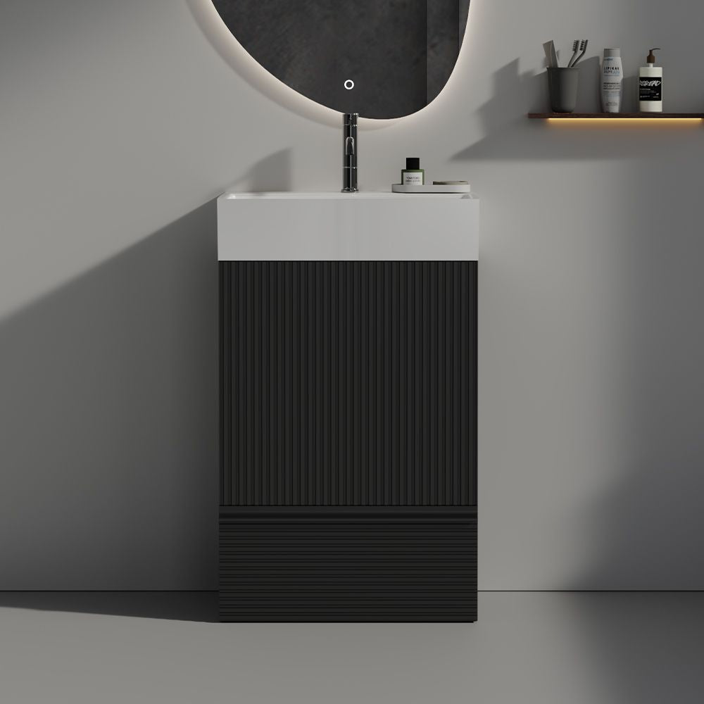 Gada 20" Striped Matt Black Bathroom Vanity with Ceramic Sink, Freestanding Bathroom Cabinet for Modern Bathroom, KD