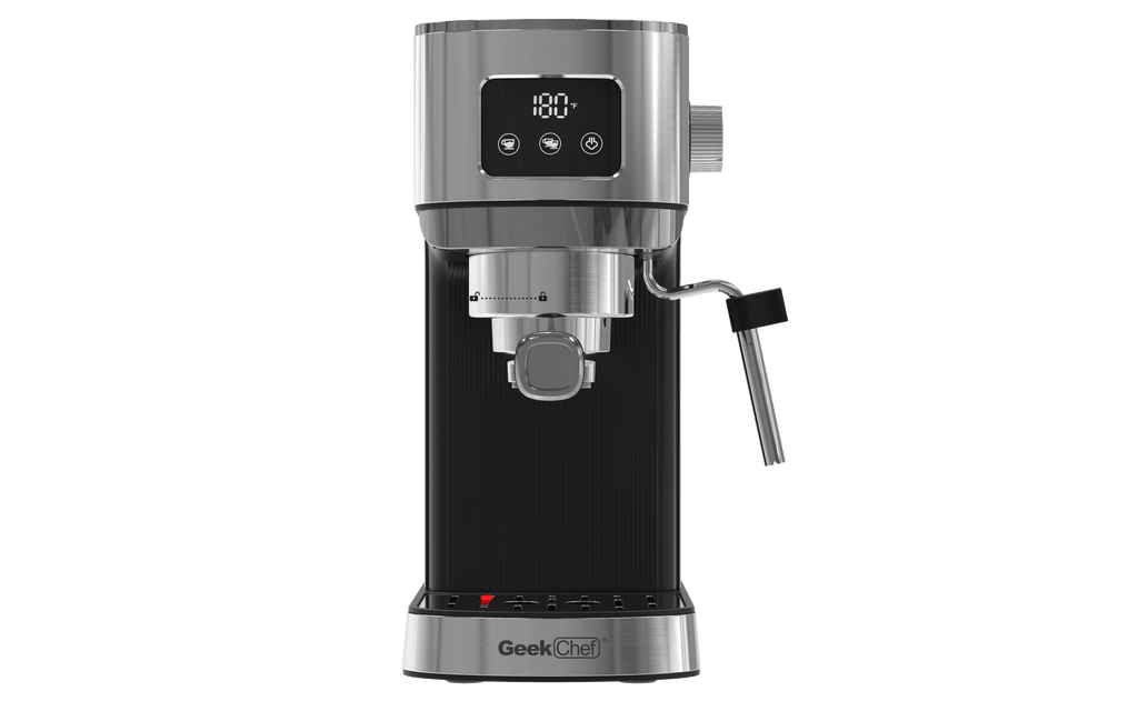 Geek Chef Espresso Machine, Cappuccino & Latte Machine with ESE POD Filter & Milk Frother Steam Wand, Accurate Temperature & Time Control, Compact Coffee Machine for Home,Stainless Steel