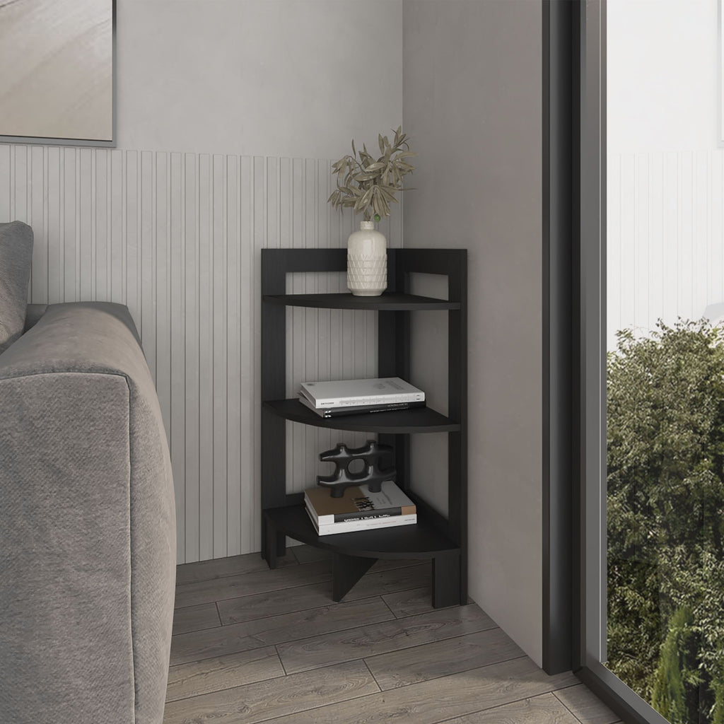 Gisela Corner Shelf With Three Shelves, Black