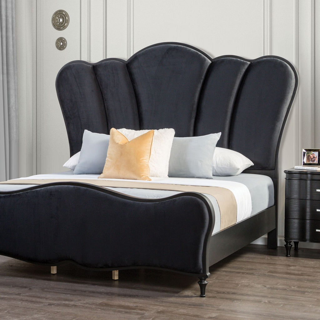 Glam Beautiful Black Fabric 1pc Queen Size Bed Padded Channel Headboard Bedroom Furniture