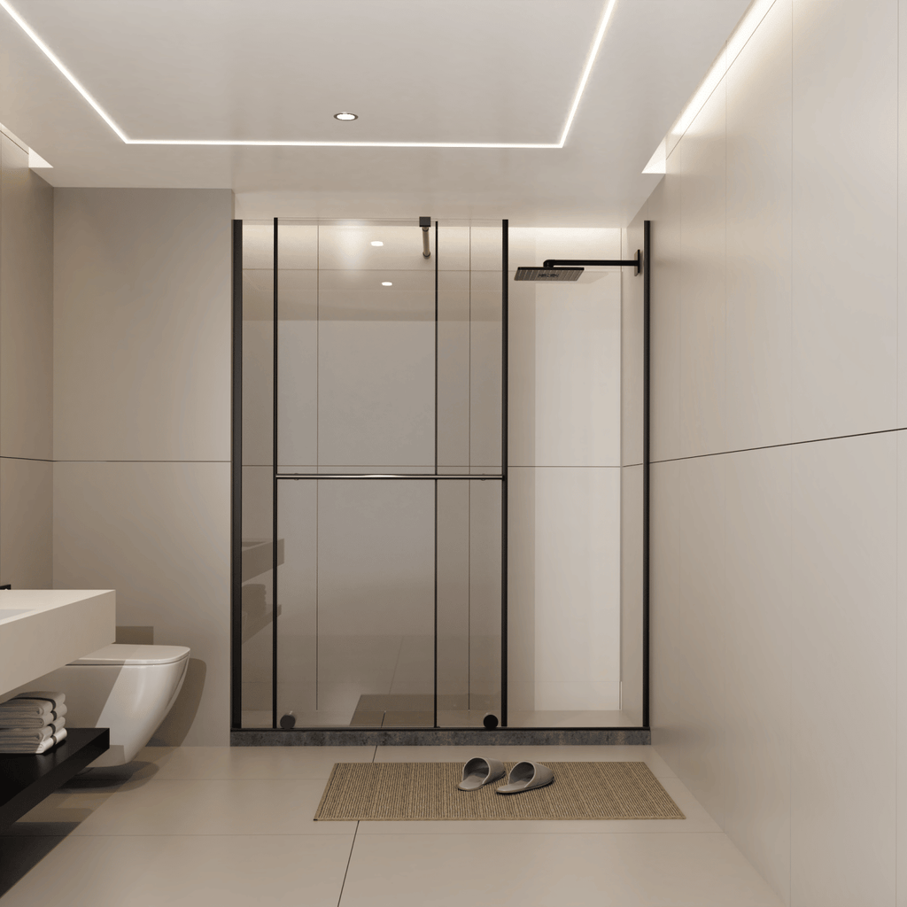 Glass Shower Door, 30 - 60 in.W x 72 in.H Shower Sliding Door Walk-in Shower Screen Dual Usage,1/4 Inch Thick Glass Panel with Stainless Steel Handle, Supporting Bar, Black