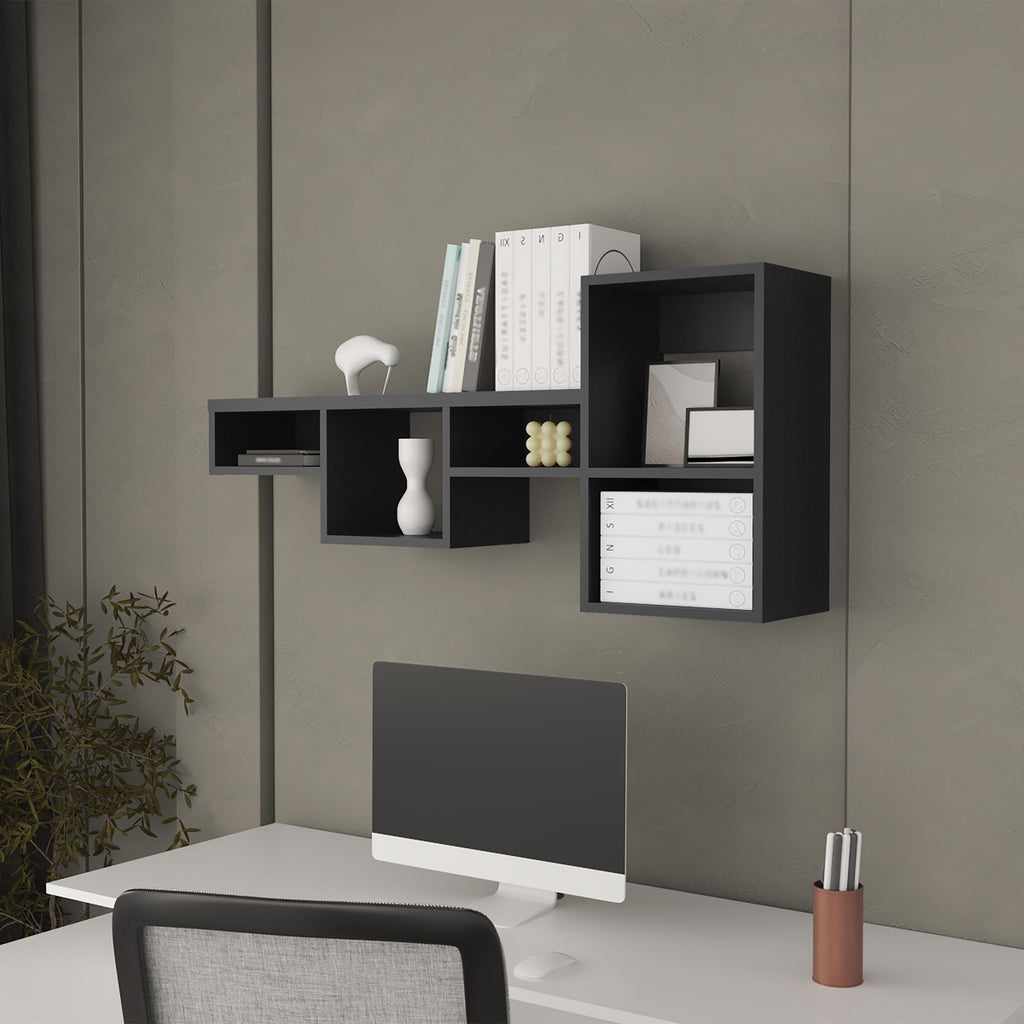 Globe Wall-Mounted Shelf Unit with 5 Shelves, Black