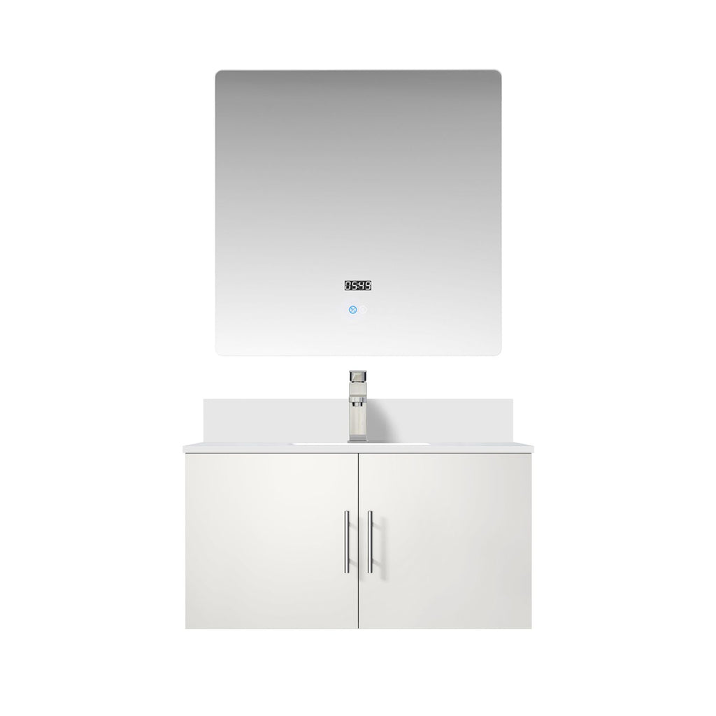 Glossy White Bath Vanity 36 in. W x 22 in. D, Cultured Marble Top, Faucet Set, and 36 in. LED Mirror